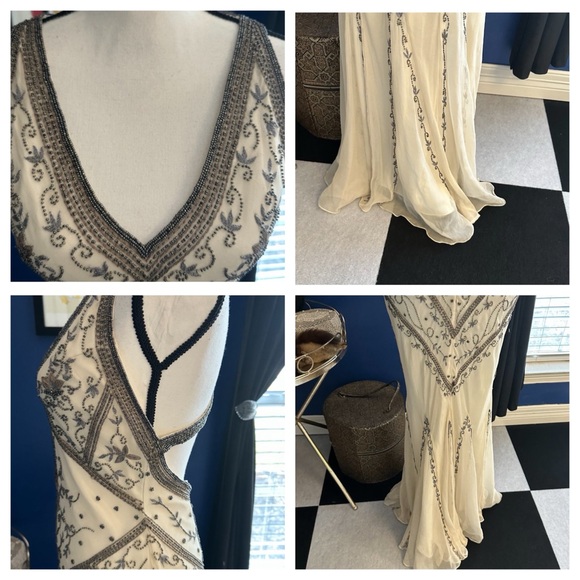 Vintage 90’s 100% Silk Beaded Dress Silk Slip Dress Backless White Gown Prom Y2K - Picture 13 of 16